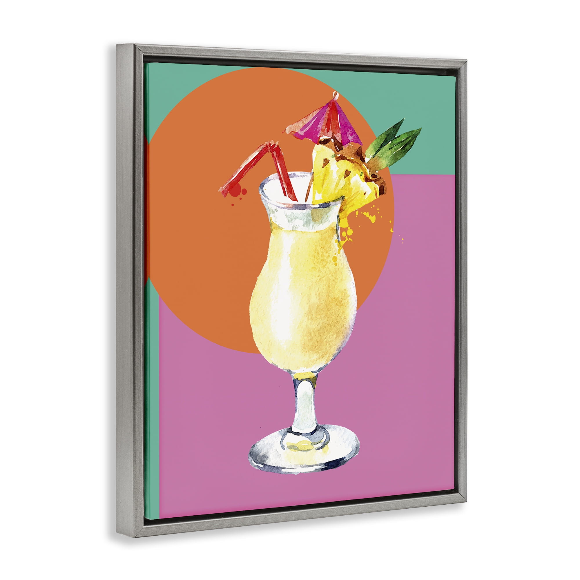 Stupell Industries Modern Tropical Cocktail Food & Beverage Painting Gray Floater Framed Canvas Art Print Wall Art, 17 x 21