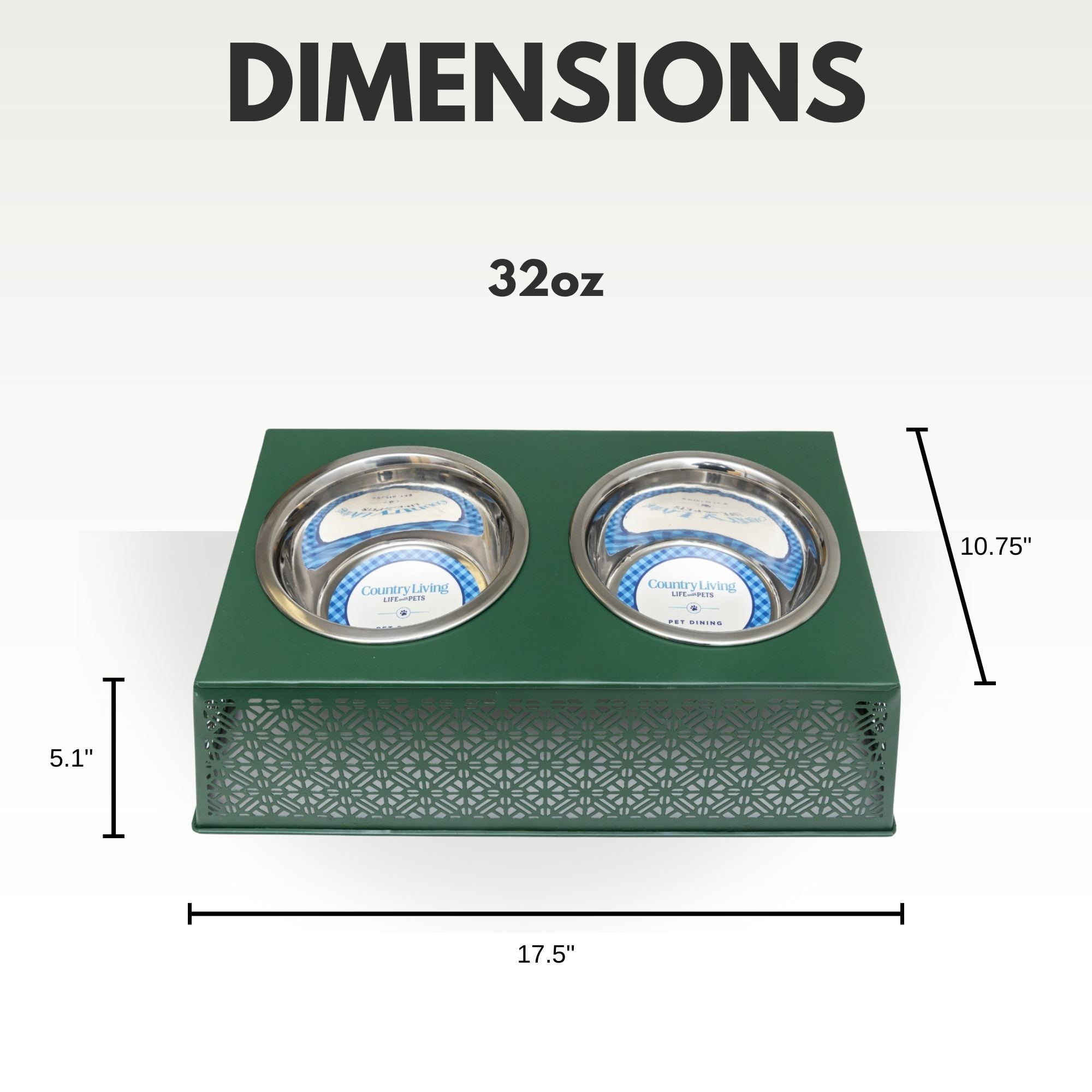 Country Living Elevated Dog Feeder with 2 Stainless Steel Bowls (32oz each) – Dark Green