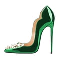 thumbnail image 2 of FSJ Women Classic Pointed Toe Dress Pumps with Pearl Studded Sexy Stiletto Slip On High Heels Formal Shoes Size 14 Green, 2 of 4