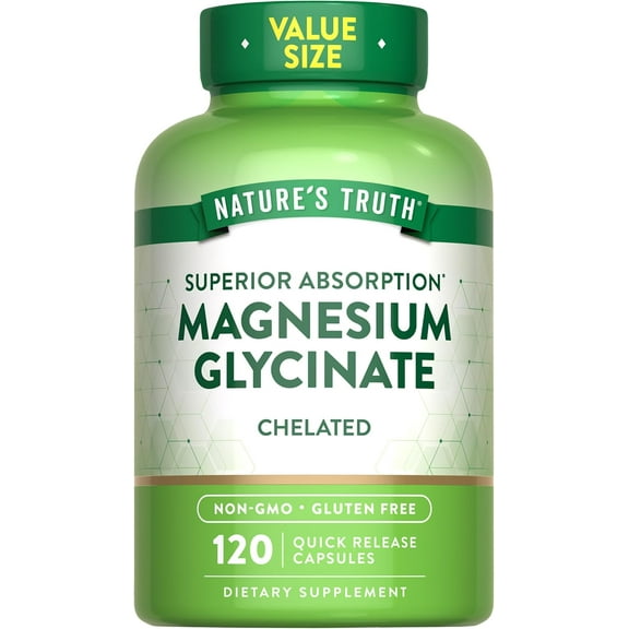 Magnesium Glycinate 200mg | 120 Capsules | High Absorption Chelated Magnesium | by Nature's Truth