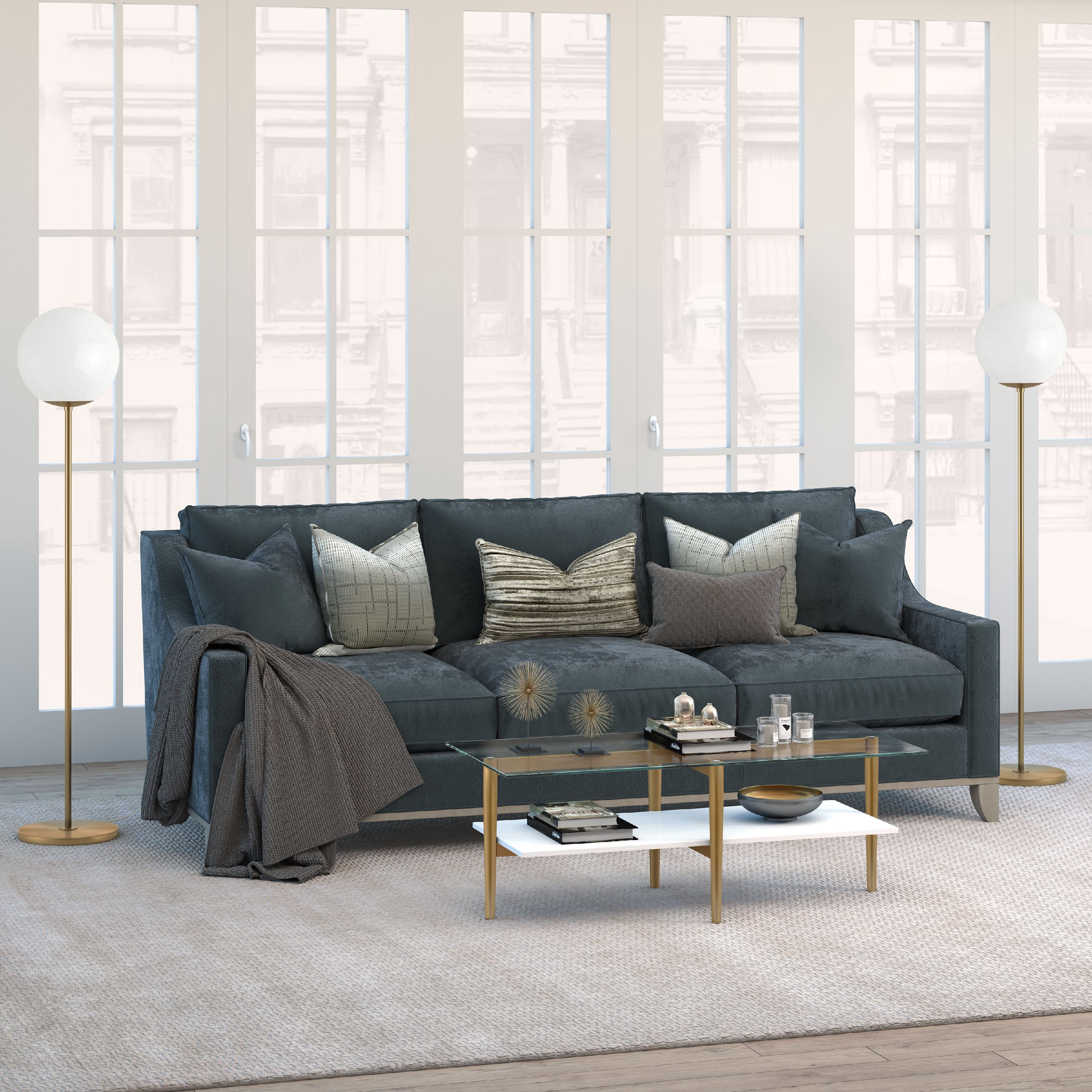Evelyn&Zoe Theia Globe & Stem Floor Lamp with Plastic shade in Brass/White