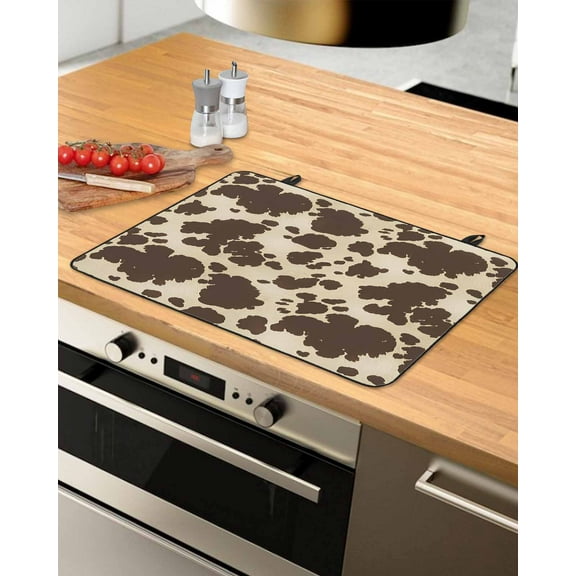 nqOlkjepod Large Induction Cooktop Protector Mat 28.5"x20.5", Brown Beige Stove Top Covers for Electric Stove, Modern Animal Texture Abstract Stove Burner Cover Mats, Glass Top Stove Cover