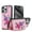 Pink, variant on for iPhone 14 Pro Max Mirror Wallet Case with Card Holder, Floral Flower Print Back Flip Folio PU Leather Kickstand Shoulder Strap / Wristlet Magnetic Clasp Cover for iPhone 14 Pro Max, Black