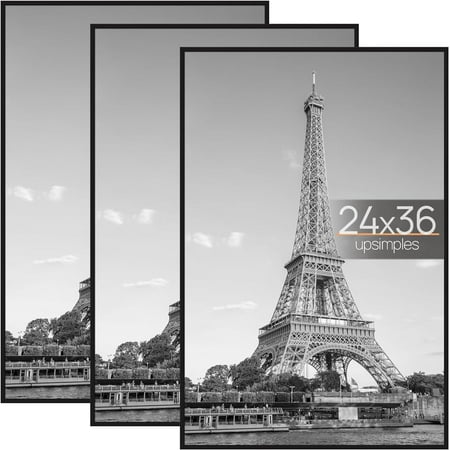 24x36 Poster Black 3 Pack, Scratch-Proof Picture s 24 x 36 for Photo Gallery - Slide-In Strips, Horizontal or Vertical Wall Mounting