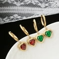 thumbnail image 2 of Nvzi Pendientes con forma de corazón de melocotón y circonitas, pendientes de acero inoxidable bañados en oro, colgante de amor, pendientes de acero de titanio (verde), 2 of 4