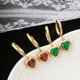thumbnail image 2 of Nvzi Pendientes con forma de corazón de melocotón y circonitas, pendientes de acero inoxidable bañados en oro, colgante de amor, pendientes de acero de titanio (rojo), 2 of 4