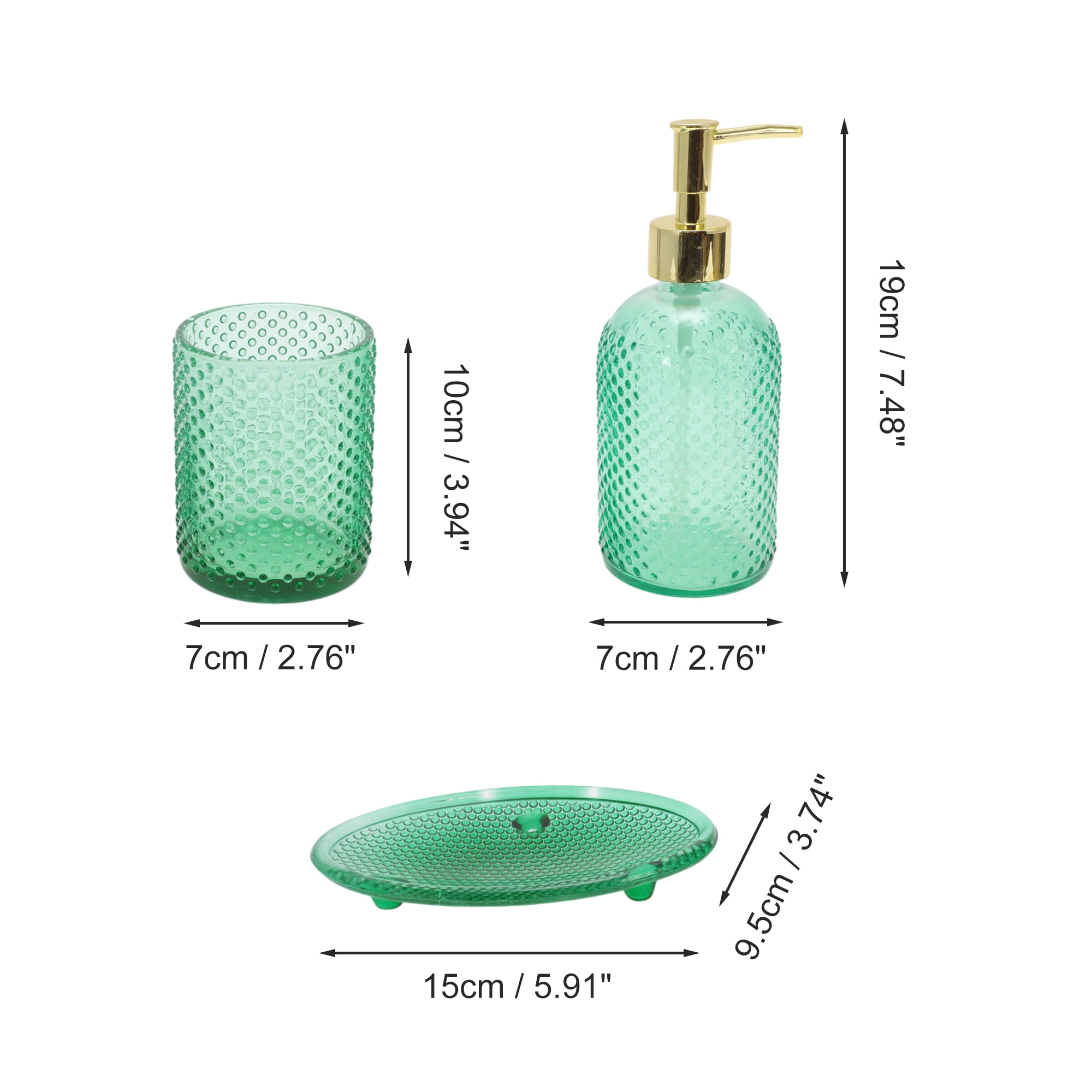 Unique Bargains 3 Pcs Reusable Dot Bathroom Accessories Kit Green
