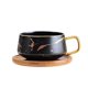 thumbnail image 1 of Naiovety Taza de cerámica de estilo nórdico, taza con diseño de canicas con cuchara, contenedor de comida para desayuno de avena, vaso, Teteras Negro/Corto, 1 of 6