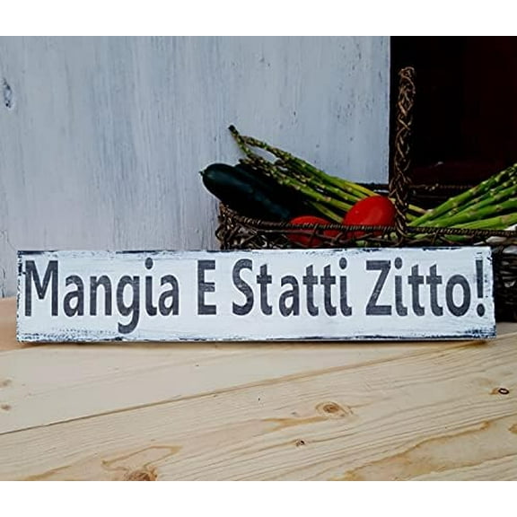 Funny Kitchen Sign Shut Up & Eat! - Mangia E Statti Zitto Farmhouse Style Decor for Home Decor Country Kitchen Livin Room Bedroom Art Wall Door shop Bars Clubs Cafes Plaque Metal Tin Sign 4x16 Inch