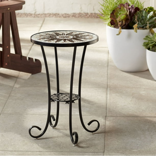 Teal Island Designs Sunburst Mosaic Black Outdoor Accent Table