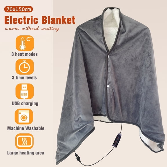 Usb Electric Heated Shawl Blanket/ USB Shawl Blanket With 3 Temperature Settings 76x150cm Thickened & Multi Functional Shoulder & Body Warmer