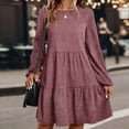 thumbnail image 2 of QATAINLAV Womens Corduroy Dress Long Sleeve Ruffle Hem Mini Dresses Casual High Waist Layered Dress Crew Neck Babydoll Spring Dress, 2 of 7
