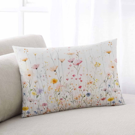 Spring Flowers Throw Pillow Covers, Watercolor Wildflowers Farmhouse Floral Soft Breathable Pillow Cases with Invisible Zipper for Sleeping, Small Pillowcases for Couch Bed Sofa Chair 16x24 Inches