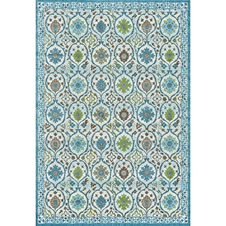 Pismo Ornamental Flora/Fauna Rug, Aqua/Meadow Green, 5ft x 8ft Area Rug