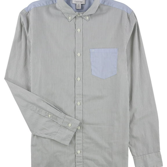 Calvin Klein Mens Striped Button Up Shirt, Blue, X-Large