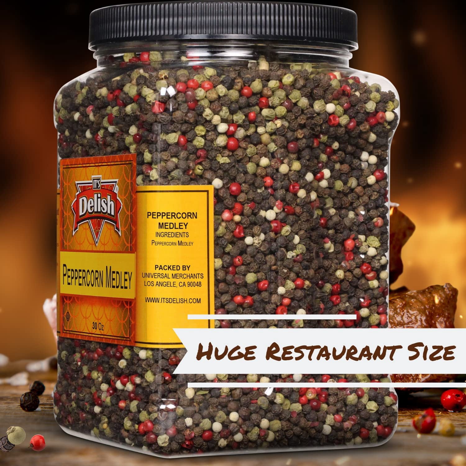 Whole Peppercorn Medley by It's Delish - 30 OZ Jumbo Reusable Container - Whole Black, Green, White & Pink Peppercorn Blend - Great Dried Multicolored Pepper Mix for Refill - All Natural