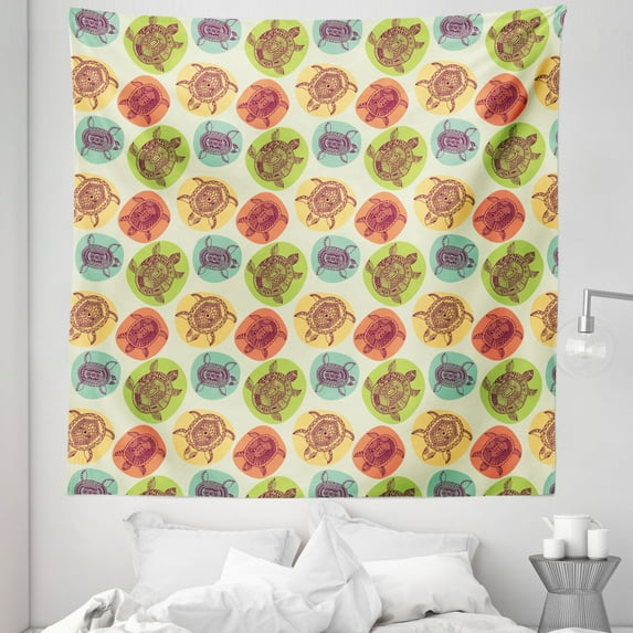 Turtle Tapestry, Aquatic Tortoise Animals with Patterns on Pastel Color Blots, Fabric Wall Hanging Decor for Bedroom Living Room Dorm, 5 Sizes, Multicolor, by Ambesonne
