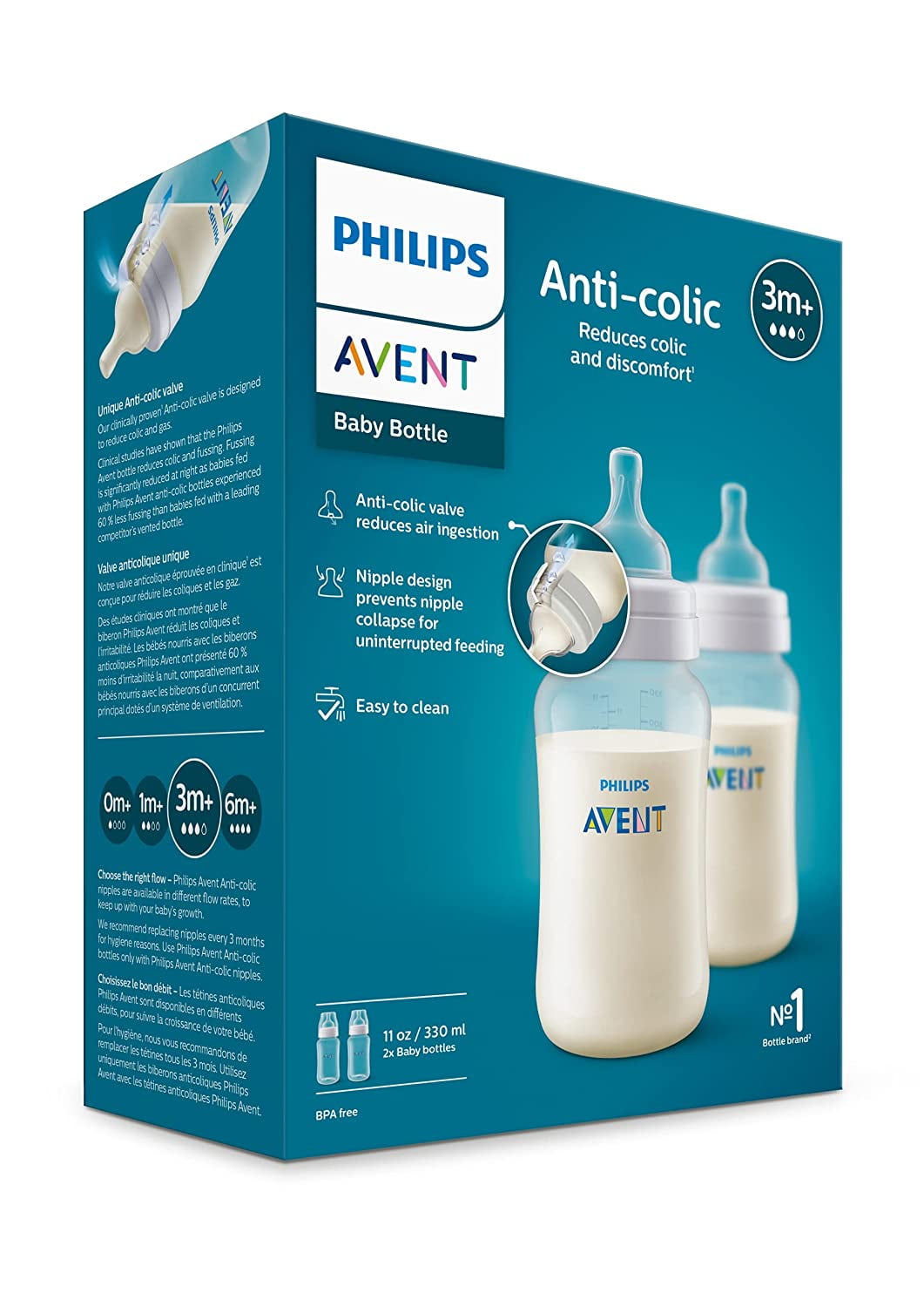 Philips AVENT Anti-Colic Baby Bottles, 11oz, 2pk, Clear, SCY106/02 