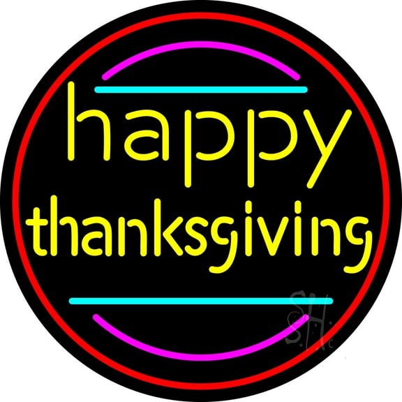 Happy Thanksgiving 1 LED Neon Sign 18 x 18 - inches, Clear Edge Cut Acrylic Backing, with Dimmer - Bright and Premium built indoor LED Neon Sign for special occasion decor.