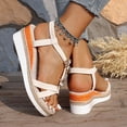 thumbnail image 3 of Platform Espadrilles for Women Bohemia Beaded Sandals Open Toe Wedges Heels Trendy Elastic Band Slingback Beach Shoes Beige Size 9, 3 of 8