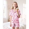 thumbnail image 4 of Girls Pajamas Silk PJS Set Pink Bow Satin Sleepwear Short Sleeve Jammies for Kids Button-Down Nightwear size 7-14, 4 of 7