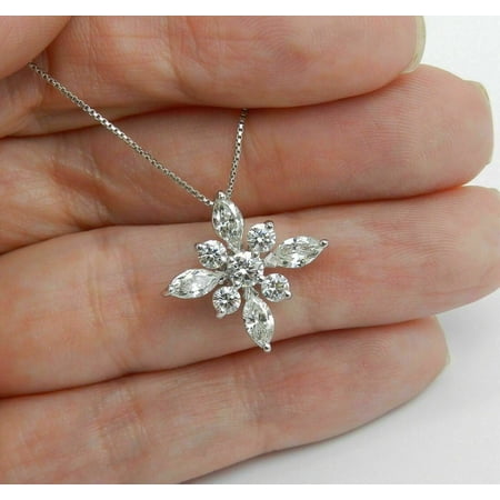 Silver Shop 3ct Marquise Cubic Zirconia Cross Design Pendant Necklace 14K White Gold Finish