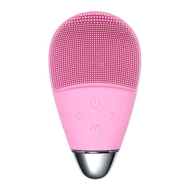 Cepillo de limpieza facial Masajeador de silicona Vibrador ultrasónico, Impermeable, Recargable y Exfoliante eléctrico sónico para antienvejecimiento (Rosa)