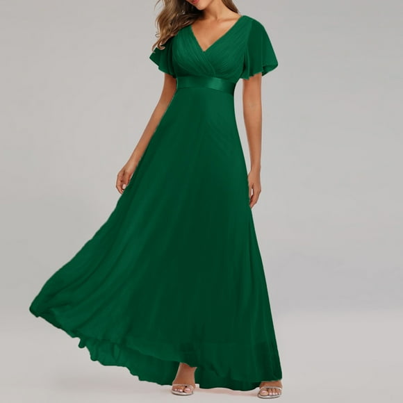 IDALL Wedding Guest Dresses,Prom Dresses Women Strapless Chiffon A Line Ruffle Bridesmaid Dresses Formal Evening Gown Wedding Dresses Plus Size Dresses,Maxi Dresses,Formal Dresses Green Dress S