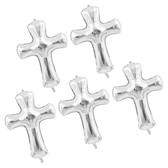 OULII 5Pcs Cross Shape Balloons Baby Shower Baby Baptism Balloons Aluminium Foil Balloon
