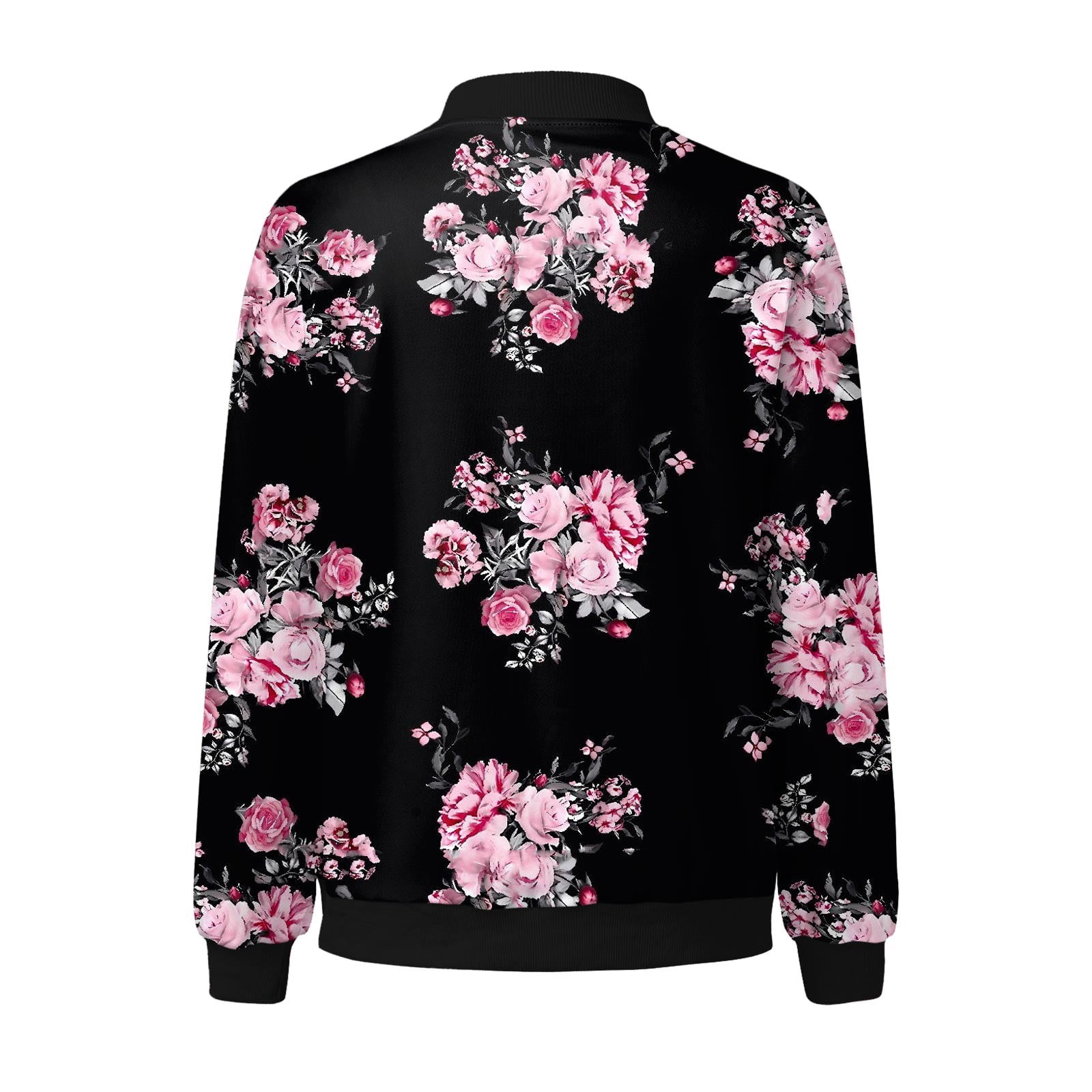 Women's Casual Floral Print Lightweight Zip Up Jacket Stand Collar