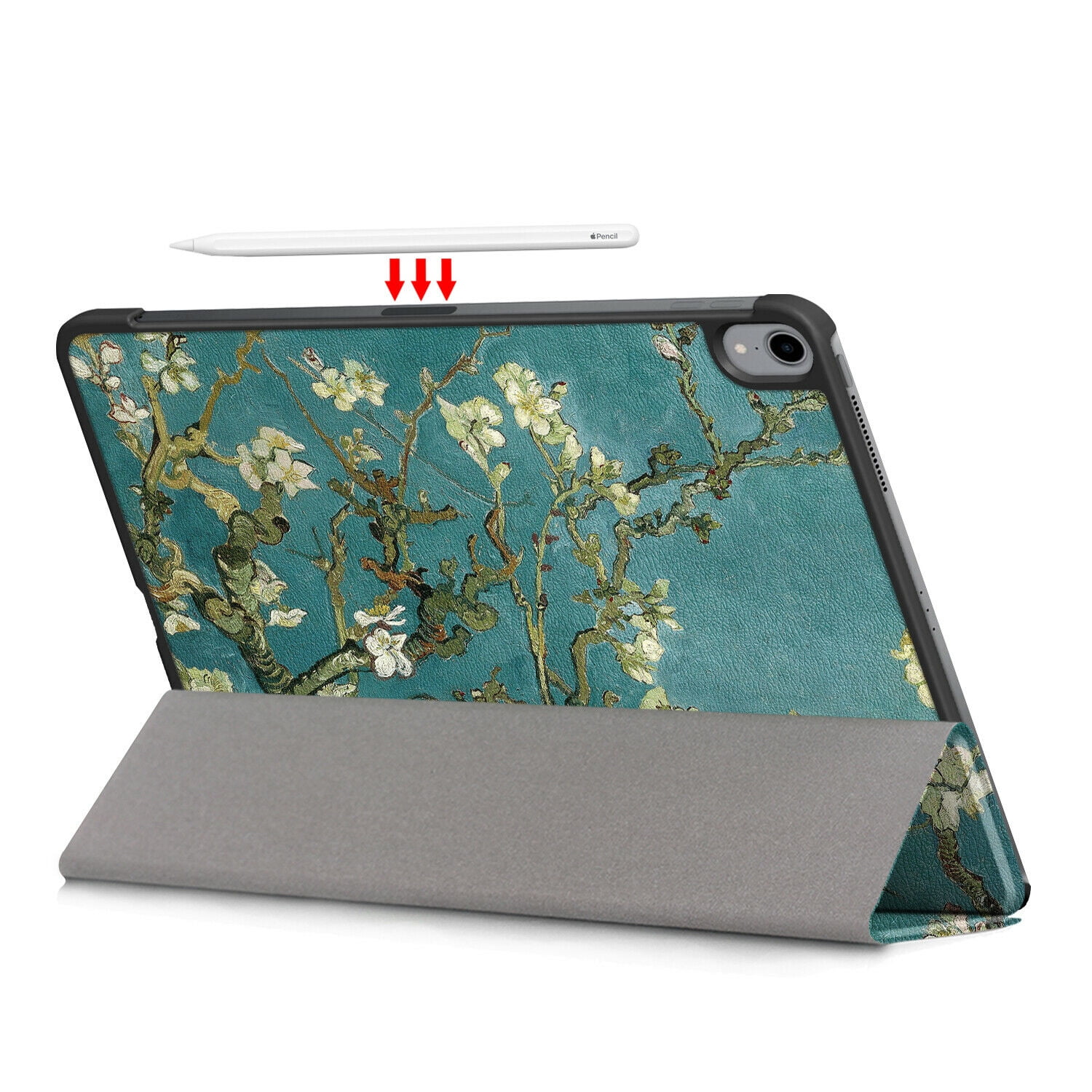 EpicGadget iPad Air 5 Case (5th Gen 2022)/ iPad Air 4 Case (4th Gen 2020) 10.9 with 2 PCS Tempered Glass Screen Protector for 10.9-inch iPad Air, Smart Cover Support Apple Pencil Charging (Blossom)