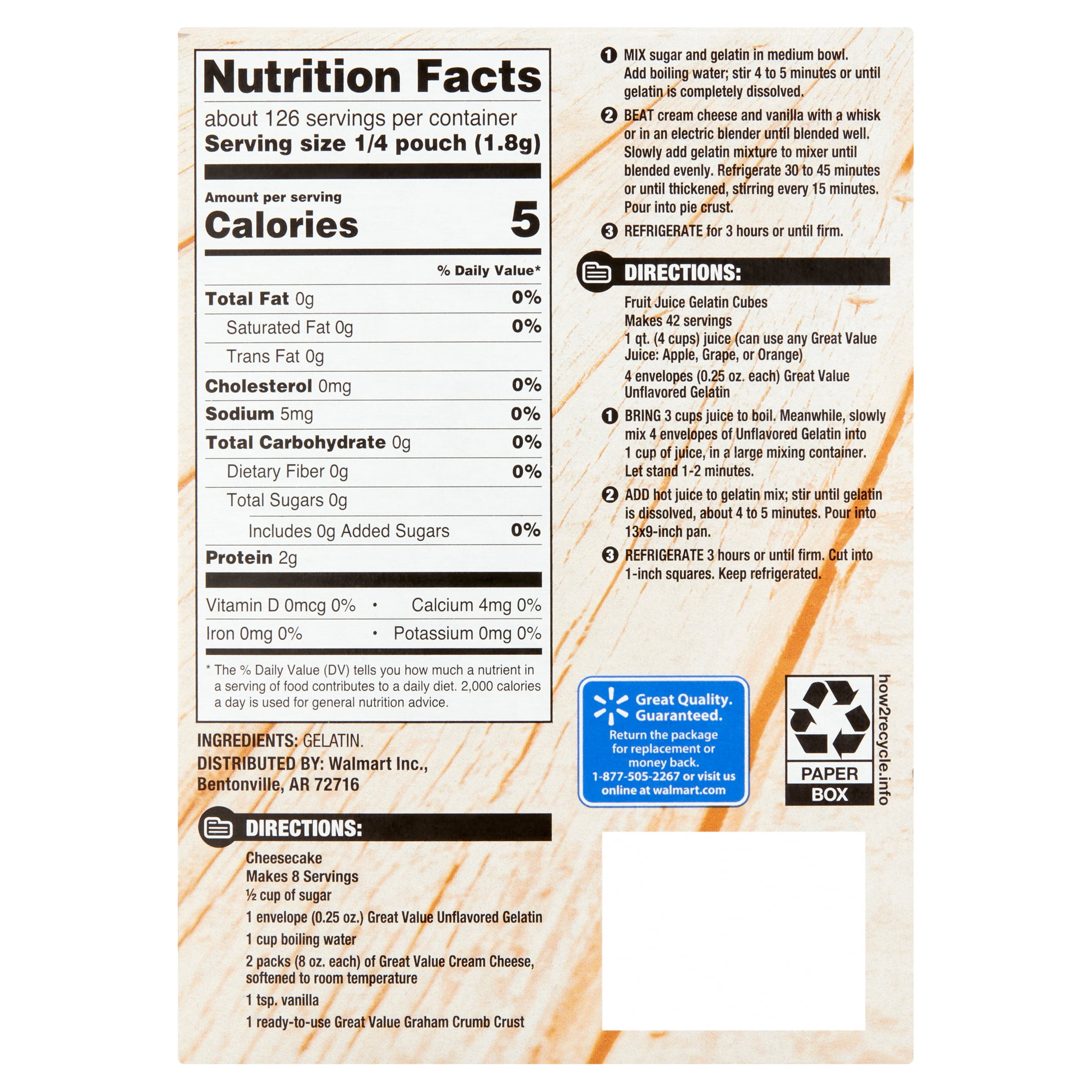 Great Value Unflavored Gelatin Mix, 0.25 oz, 32 Count