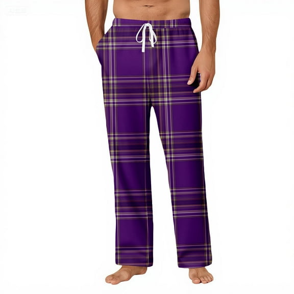 CharmCyan Mens Plaid Lounge Pants Soft Lightweight Pajama Bottoms with Adjustable Drawstring Waist and Deep Side Pockets for Comfort Dark Purple L