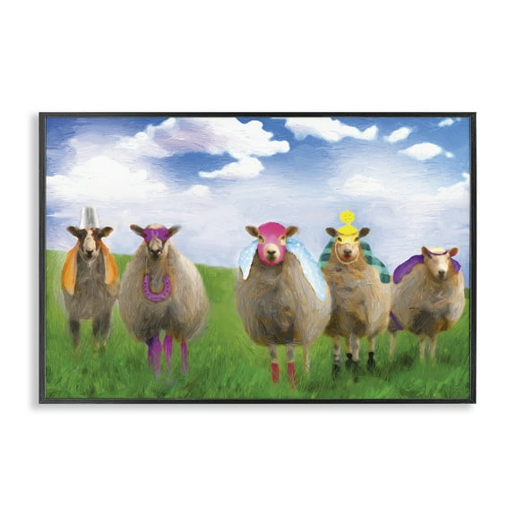 Stupell Industries Superhero Sheep in Field Animals & Insects Painting Black Framed Art Print Wall Art, 18 x 12