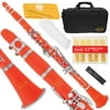 Lazarro 150-OR B-Flat Bb Clarinet Orange-Silver Keys with Case, 11 Reeds, Care Kit and Many Extras