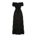thumbnail image 7 of Elegant dress, short-sleeve, off-shoulder, gathered waist, retro pleated long skirt, costume dress-3-L, 7 of 7