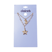 Claire's Teen Moon and Stars Gold Layering Necklace Set, 2-Pack, Lobster Clasp