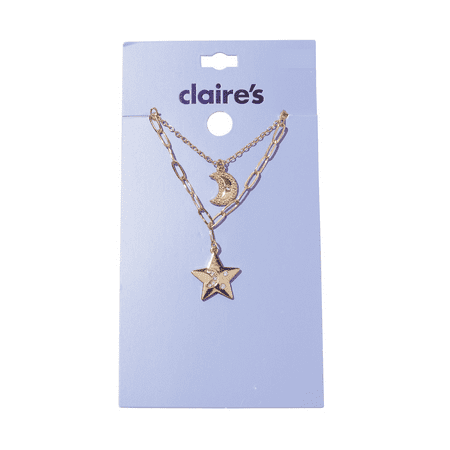 Claire's Teen Moon and Stars Gold Layering Necklace Set, 2-Pack, Lobster Clasp