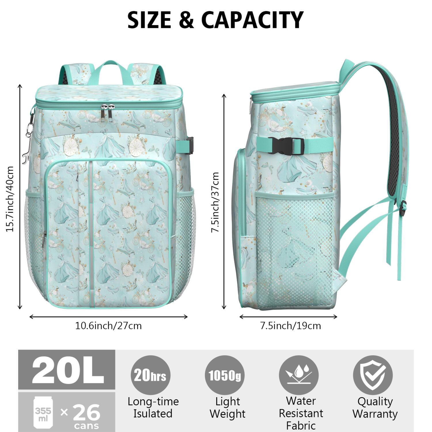 Travel Cooler Bag - Princess Pattern Camping Beer Cooler Backpack with Bottle Opener- Waterproof Insulated Picnic Backpacks - Cooler Bag for Beach