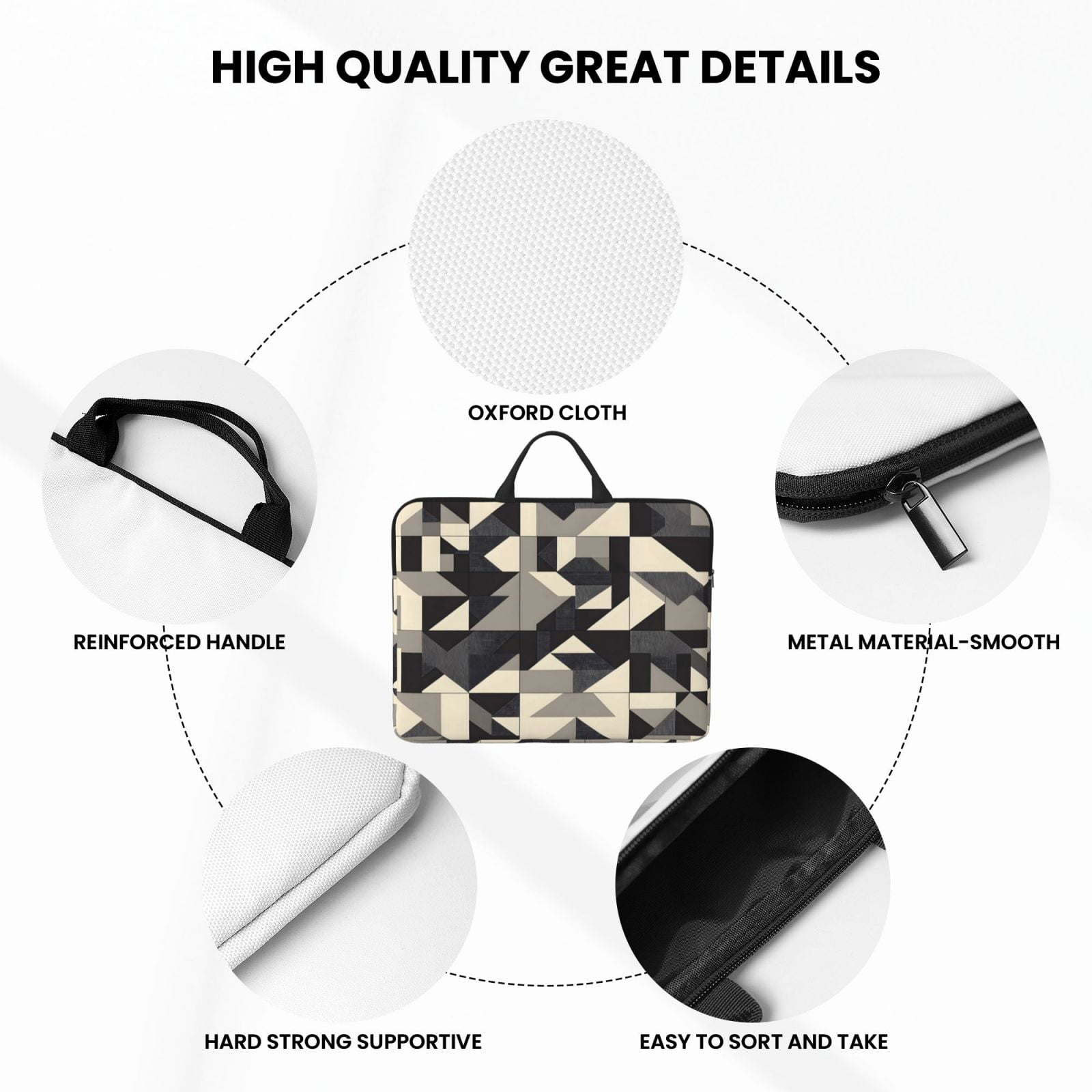 Laptop Sleeve Bag For Women Men 14inch Waterproof Durable Protective Computer Carrying Cover Handle Laptop Case Bag Dark Gray Geometric Patterns_1 (4)