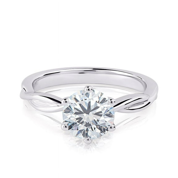 Veda Jewel 1.86 Ct Round Lab-Created Diamond Solitaire Ring for Women - Classic Twisted Design - 14K White Gold Plated Ring - Prong Setting, Elegant Engagement or Wedding Gift for Her