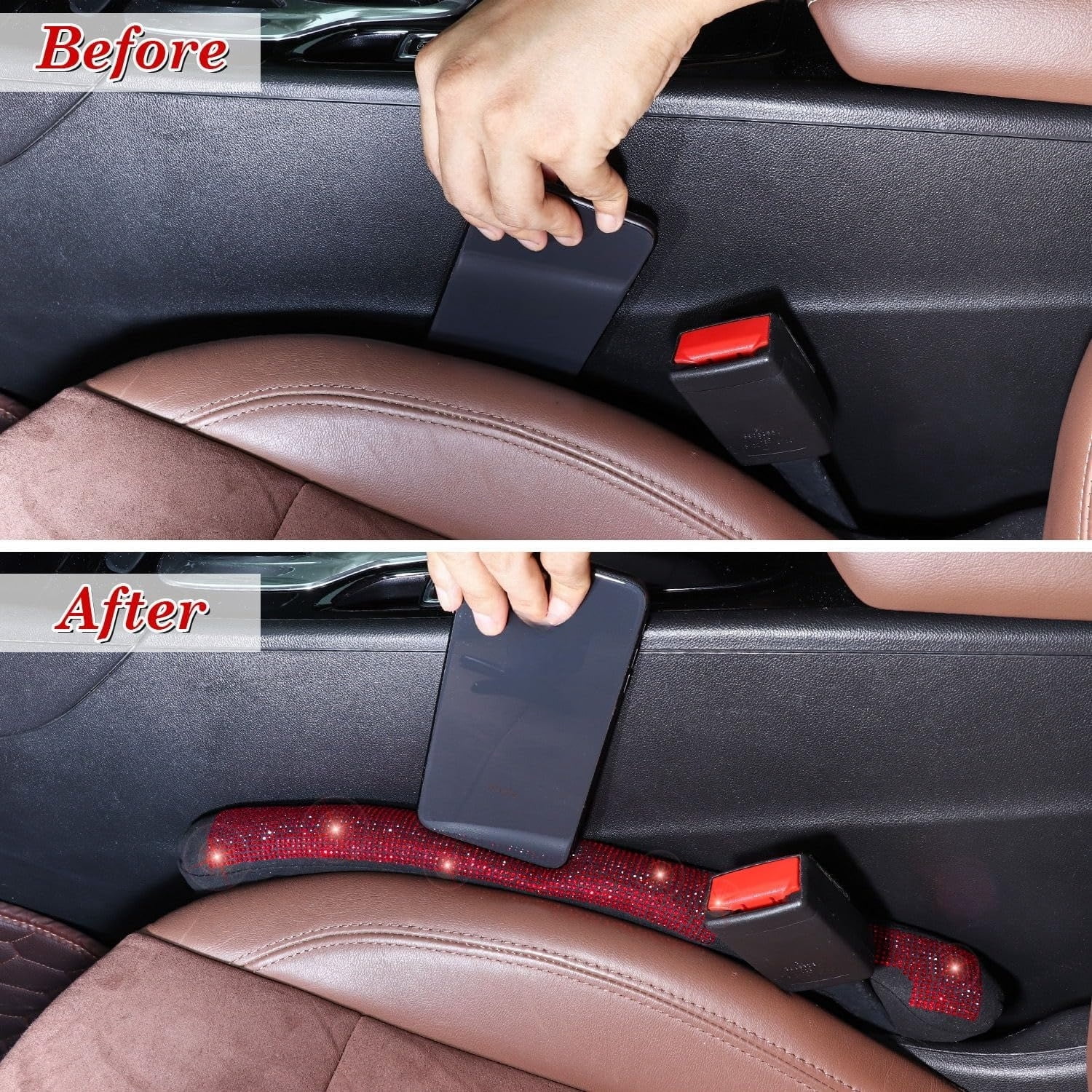chasenew Bling Car Seat Gap Filler Universal Fit for Car SUV Truck, Set of 2 Handmade Crystal Diamond Rhinestone Seat Gap Blocker Bling Car Accessories for Women(Silver)