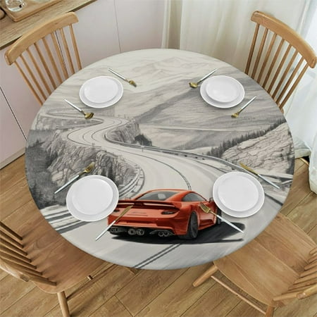 

Palnkart Mountain Road Round Table Cover Stain Resistant Washable Indoor Outdoor Tablecloth Kitchen Dining Wedding Parties Outdoor Fitted 100% Polyester Fiber 46-50