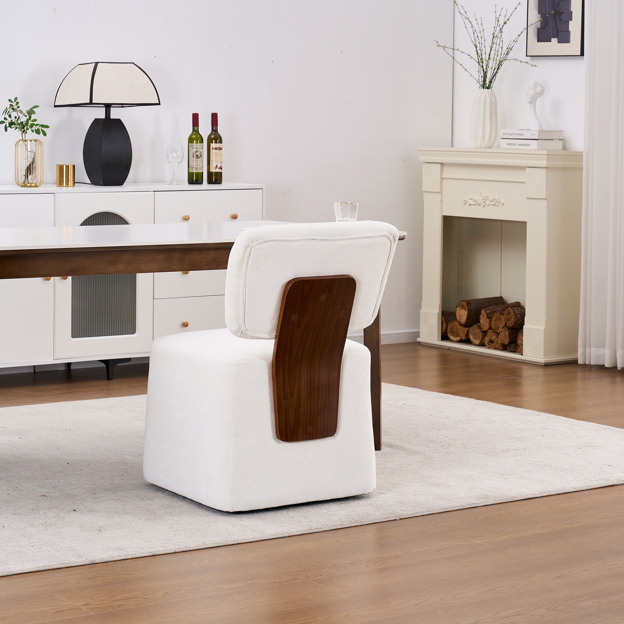 Jopath Modern Rolling Side Chair, Armless Dining Chair Linen Upholstered Dining Chair With Casters And Comfortable Foam Seat, 1-Piece For Living Room, Office, Bedroom