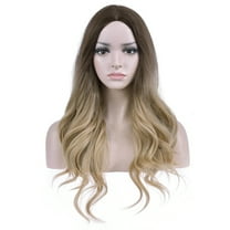 BERON Black Ombre Ash Blonde Wigs Long Wavy Wig for Women Middle Part Wig Synthetic Heat Resistant Hair Wigs for Daily Use