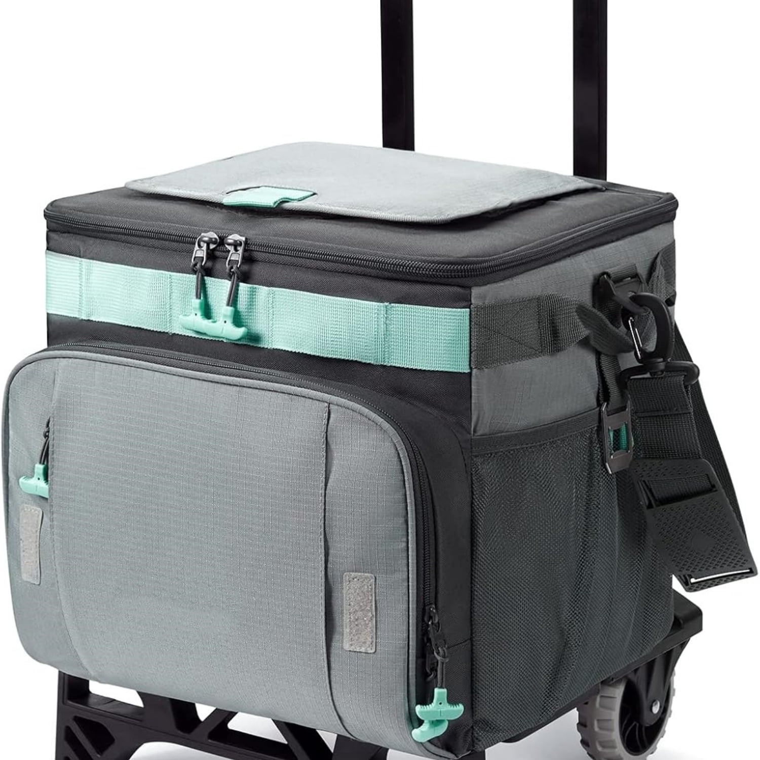 50-Can Collapsible Rolling Cooler Leakproof Insulated Soft Cooling Bag with Wheels and All-Terrain Cart for Beach, Camping, Patio Travel, Outdoor, Ball Fields