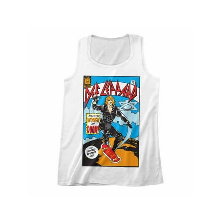 - Def Leppard 1980s Heavy Hair Metal Band Comic White Adult Tank Top Tee