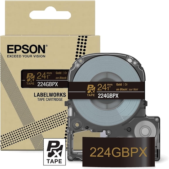 Epson LABELWORKS 224GBPX - Gold on Black PET Label Maker Tape - 1" (24MM) Wide, 30'