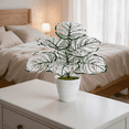 thumbnail image 5 of huayou 17.72 inch Variegated White Artificial Monstera Plant with White Pot, Faux Split Leaf Potted Greenery, Indoor Tabletop Living Room Office Decoration, 5 of 6