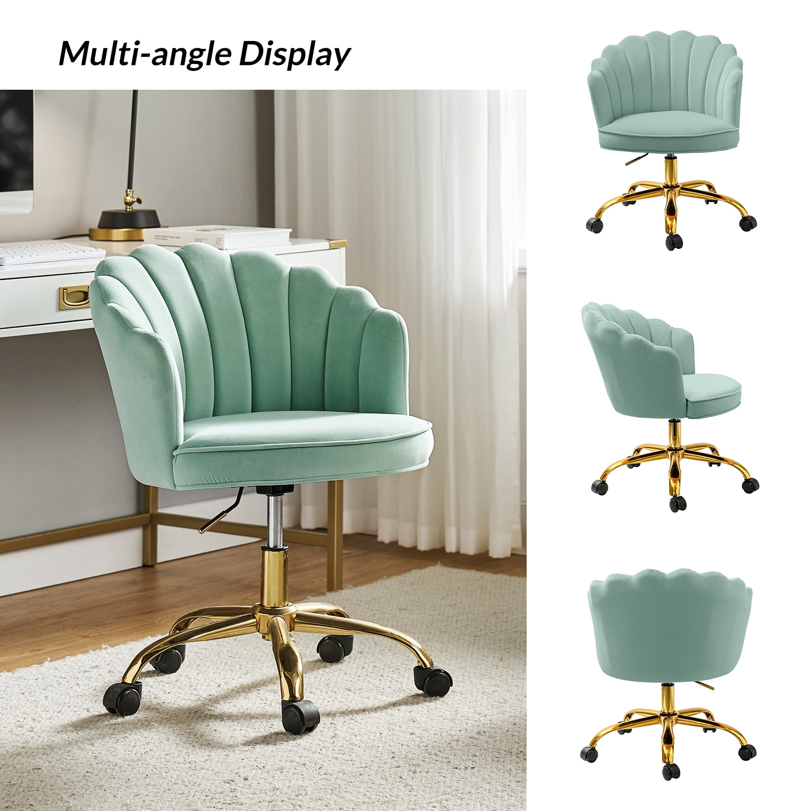 Makeup Vanity Chair Velvet Upholstered Office Task Desk Chairs Swivel Adjustable Sage
